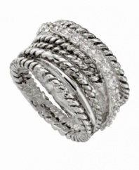 Make a statement in this bold band. City by City ring features rows of woven antique silver tone mixed metal interspersed with a row of sparkling cubic zirconia accents. Size 6 and 8.