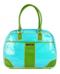 Take a trip to a groovier time with the Double Dutch retro satchel. Sure to turn heads as it comes around the baggage carousel, it puts dull luggage to shame with vibrant pastels and a funky polka-dot pattern. Three-year warranty.