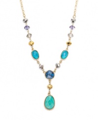 Infuse your look with a taste of the tropics. Charter Club's ocean-inspired Y necklace features polished resin beads in a variety of blue hues. Set in gold tone mixed metal. Approximate length: 15 inches + 2-inch extender. Approximate drop: 5 inches.