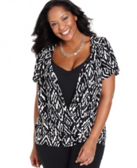 Snag the look of two tops for a steal with Elementz' plus size layered style, including a printed shell and solid inset.