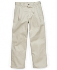 These uniform-friendly twill pants from Izod offer handsome style in a roomier package!