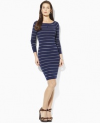 Lauren by Ralph Lauren's petite ribbed cotton dress is made into a casual wardrobe staple with a chic boatneck and raglan sleeves.