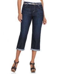 Style&co. ups the ante on classic petite capri jeans with a chic coordinating belt for a perfectly-accessorized look!