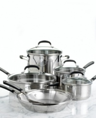 From informed chefs to casual cooks, the Simply Calphalon Stainless collection has something for everyone. Each polished piece is both great-looking and hard-working, crafted with a bottom core of heavy-gauge, high conductive aluminum that helps food cook evenly every time. 10-year warranty.