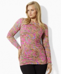 Delicate ruching and a brightly colored paisley print lend chic, feminine style to the stretch jersey top from Lauren by Ralph Lauren.