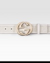 Signature GG-plus fabric belt with an interlocking gold buckle. About 1½ wide Made in Italy 