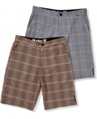 Get ready for the sand and surf in these plaid board shorts from Hurley.