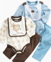 Get him ready for fun with one of these cute critter bodysuit, pant and bib 3-piece sets from First Impressions.
