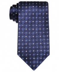 A classic neat pattern gives this Tasso Elba tie perennial appeal in your dress wardrobe.