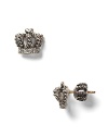 Pavé studded pierced earrings. Made in USA. Silver (07).