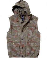 Blend in. Subtlety works for this stylishly understated hooded, camouflage vest from Ecko Unlimited.