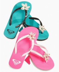She can tour the sands in style in these cute and comfy flip-flops from Roxy.