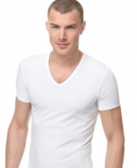 Calvin Klein knows the basics. This essential V-neck T Shirt in super-soft microfiber is perfect for layering or on its own.