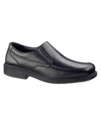 A loafer for every season, this leather slip-on pair of men's dress shoes features a sealed-seam construction to repel water and a high density gel pad at the heel for maximum comfort. Securely attached sole for long wear. Imported.