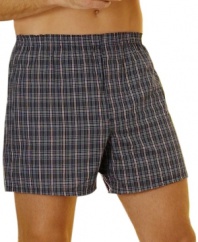 Founded on man's most basic needs, this classic boxer stands the test of time and comfort. Our unique blend of fabrics exceeds your expectations for softness and moves with you throughout the day. Fuller fit with a longer leg length to keep you covered in comfort. Features include traditional plaid prints and 3-panel back for bunching resistance. Tried and true, this boxer does not disappoint; stock-up with more than one pack!