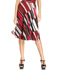 Be memorable in Ellen Tracy's A-line skirt, featuring a colorblocked stripe print and swingy silhouette. Pair it with the matching top to make a flawless ensemble!