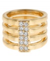 Four flawless rows of sparkle. Kenneth Cole New York's stacked ring features pairs of round-cut crystals along the center. Set in gold tone mixed metal. Size 7.
