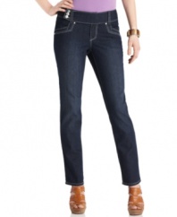 Get a fresh denim look this season: Try Style&co.'s unique ankle-length petite jeans, featuring a tab-front closure and the darkest blue wash! (Clearance)