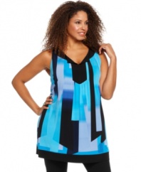 Revitalize your leggings with Style&co.'s sleeveless plus size tunic top, flaunting a bold print.
