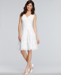 SL Fashions' cotton-blend petite dress is perfect for parties and a pretty option for other special occasions, like bridal showers. Feminine details abound, right down to the eyelet-trimmed scalloped hem.