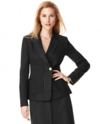T Tahari transforms the typical suit jacket with this petite look, featuring an asymmetrically styled front closure and striking, stylish details. (Clearance)