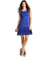Sweet ruffled tiers get a laser-cut look with perforated design detail on Spense's latest petite dress. (Clearance)