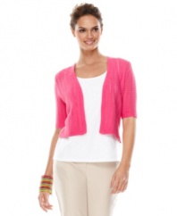 A colorful cropped cardigan is a summer essential, and Charter Club has it covered with this petite open-knit piece. Easy to pair with plain tees and simple to accessorize too!