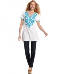 Make yourself comfortable with Style&co.'s casual petite tunic. Beading and embroidery give this top an exotic feel! (Clearance)