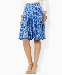 An exotic batik paisley print accents a flowing petite A-line silhouette, crafted from soft cotton for a vibrant, feminine look, from Lauren by Ralph Lauren. (Clearance)
