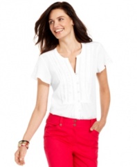 The ethereal quality of Jones New York Signature's eyelet petite top takes it beyond wardrobe basic. Pair it with colored denim for an on-trend look!
