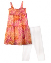 True colors. Show off her vibrant personality with this pretty dress and leggings set from BCX. (Clearance)