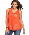 Shimmer from day to night with DKNY Jeans' sleeveless plus size top, accented by a sequined front.