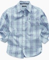 From school to the game and everywhere else, this plaid shirt from Nautica will keep him comfortable and looking good.
