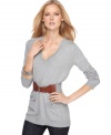 MICHAEL Michael Kors' tunic-length sweater is made extra shapely when the coordinating faux leather belt is cinched at the waist. Looks amazing with skinny dark denim and tall boots. (Clearance)