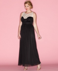 Be the image of elegance on your big night with Trixxi's sleeveless plus size maxi dress, cinched by an empire waist.