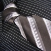 Brand New B. Boss Black Silver White Striped Silk Mens Neck Tie Zl1072