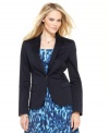Suit up in this chic petite blazer from Calvin Klein Jeans. The classic, fitted silhouette makes it a great match with a printed dress and pumps!