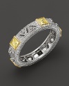 Judith Ripka Sterling Silver and 18K Gold Estate Band Ring with Canary Crystal