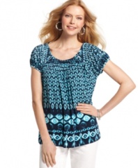 An on-trend tribal print takes Style&co.'s petite pleated-neck top to the next level of chic! Another plus? The affordable price tag is always in fashion!