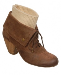 Knit cuff detailing and a stacked wooden heel add rustic charm to Dr. Scholl's Ali ankle boots. Made in leather with a round-toe silhouette, they include a lace-up closure and foldover embellishment.