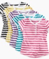 Classic and casual will be her style in this striped henley shirt from So Jenni.
