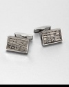 Polished, rectangular shaped cuff links set in mixture of brass and stainless steel, enhanced by a three-level etching design.Brass/stainless steelAbout ½ x ¼Imported