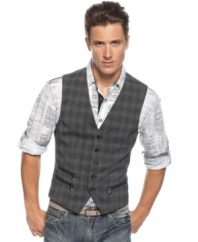 Play up your suave weekend style with this plaid vest from Bar III.