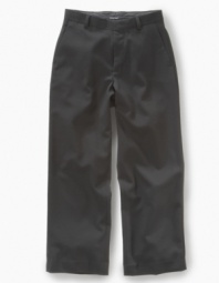 With an an elegant look and feel, these flat front pants from Calvin Klein are right for any occasion.