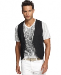 This vest from Marc Ecko Cut & Sew adds polish to your downtown look.