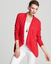 A dramatic cascading front lends this Eileen Fisher cardigan to elegant layering -- throw it on on chillier days to infuse your look with color.