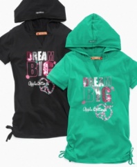Remind her that she can do anything she wants to with this Apple Bottom v-neck hoodie that sports a Dream Big graphic on the front. (Clearance)
