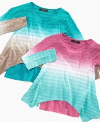 This Jessica Simpson shirt makes getting the layered look easy. A colorful shirt, interesting hemline and a matching tank underneath add appeal to any outfit she pairs it with. (Clearance)