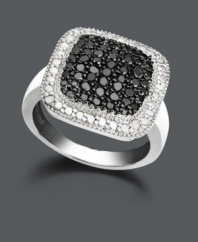 Amp up your style with bold contrasting colors. This sparkling black and white diamond (1/4 ct. t.w.) ring by Victoria Townsend features a square shape set in sterling silver.