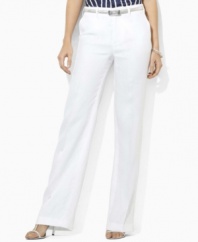 Classic-fitting petite dress pants exude tailored sophistication in breezy, lightweight linen, from Lauren by Ralph Lauren. (Clearance)